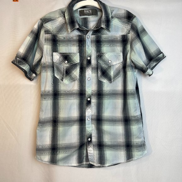 Men's BKE Standard Fit Short Sleeve Shirt  Sz S Pearl Snap Buttons Plaid - Picture 1 of 4